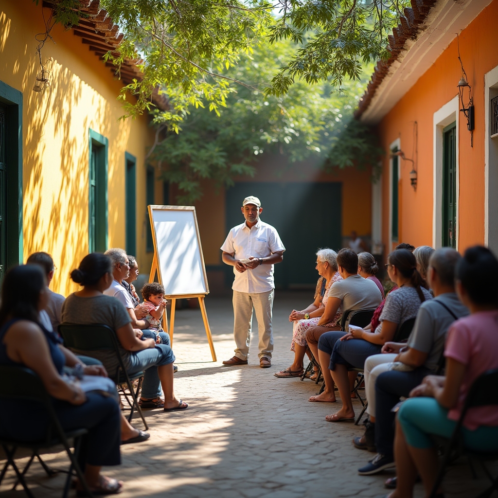 Community leader facilitating an economic education workshop for a neighborhood group